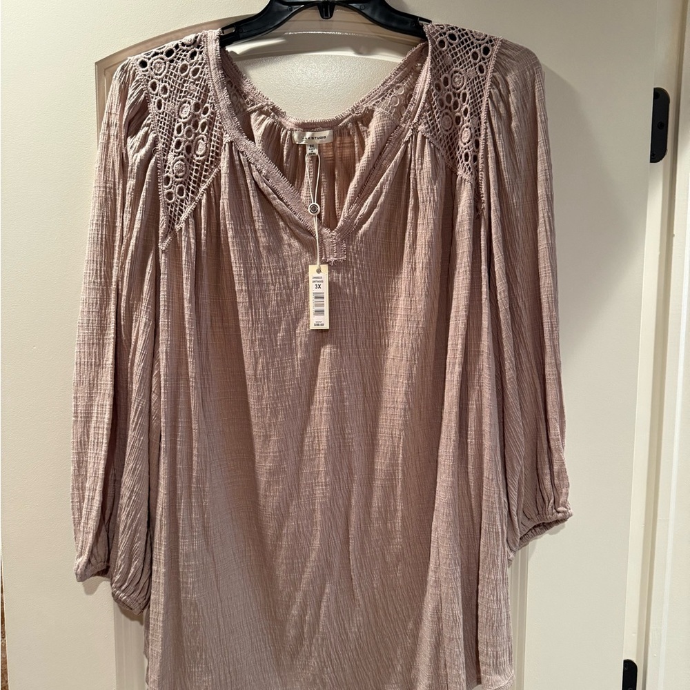Women's Lace Detail Top - Taupe